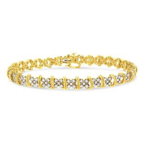10K Yellow Gold Plated .925 Sterling Silver Cluster "X" S Bracelet